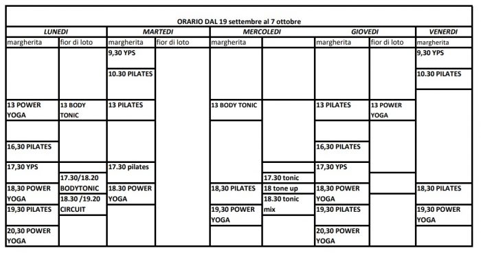 Orario corsi 19 settembre - 7 ottobre 2022